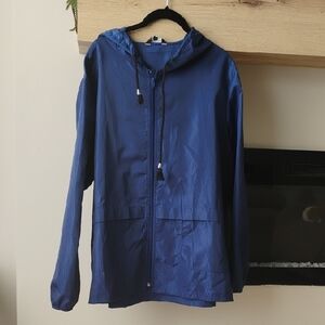 Women's Dark Blue Hooded Rain Jacket L/XL